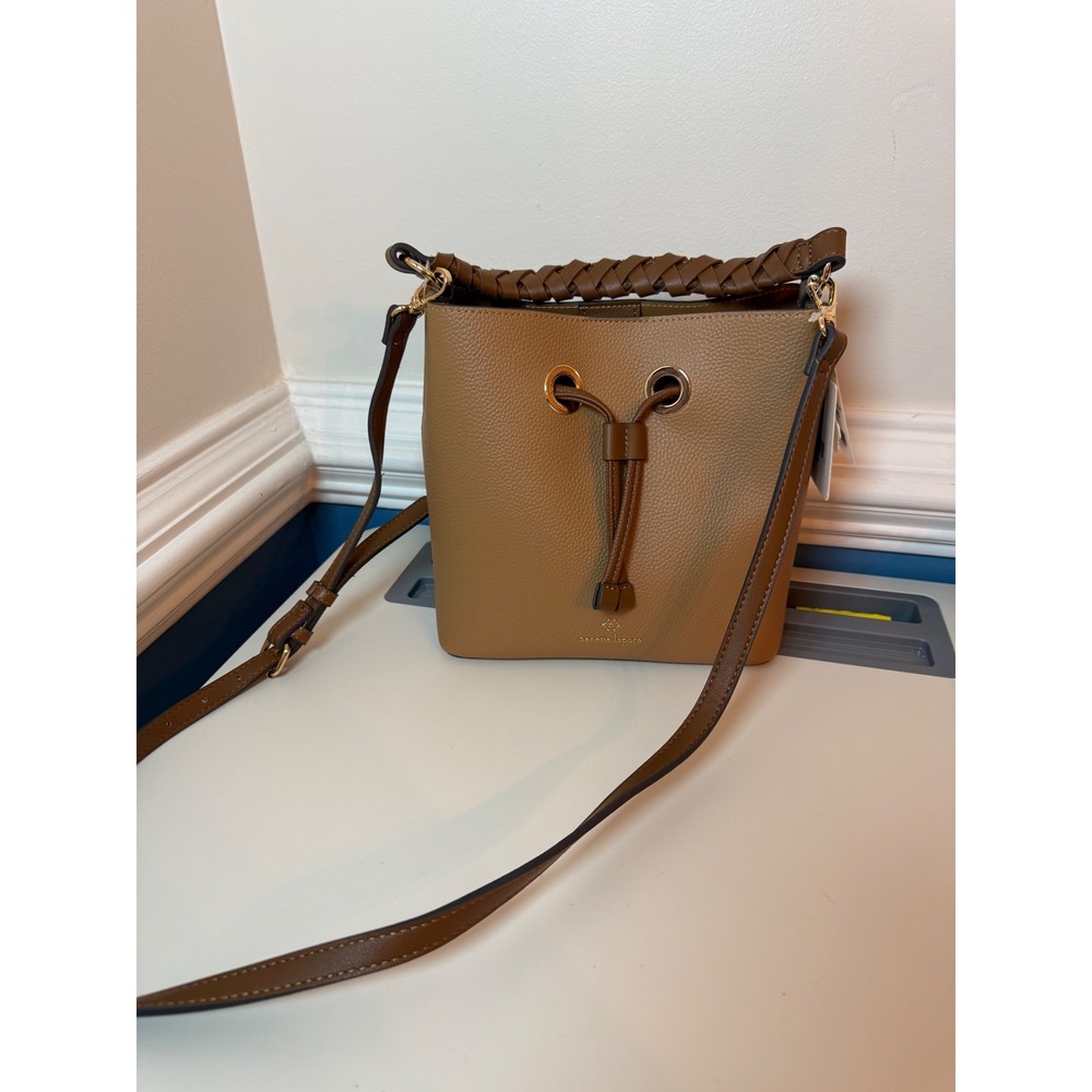 Nanette Lepore Bucket Bag Women Small Tan Braided Handle Crossbody Purse